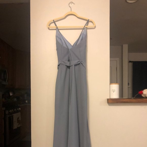 Tulle and Chantilly Dusty Blue Full Length Backless Chiffon Dress - Picture 5 of 5